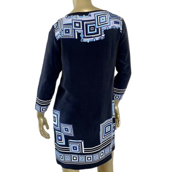 EMILIO PUCCI 100% SILK GEOMETRIC ABSTRACT PRINT LONG SLEEVE SHIFT DRESS SZ 40 - Picture 2 of 8